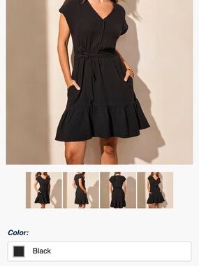 Black Gauze Tiered Waist-Tie Dress Tribal